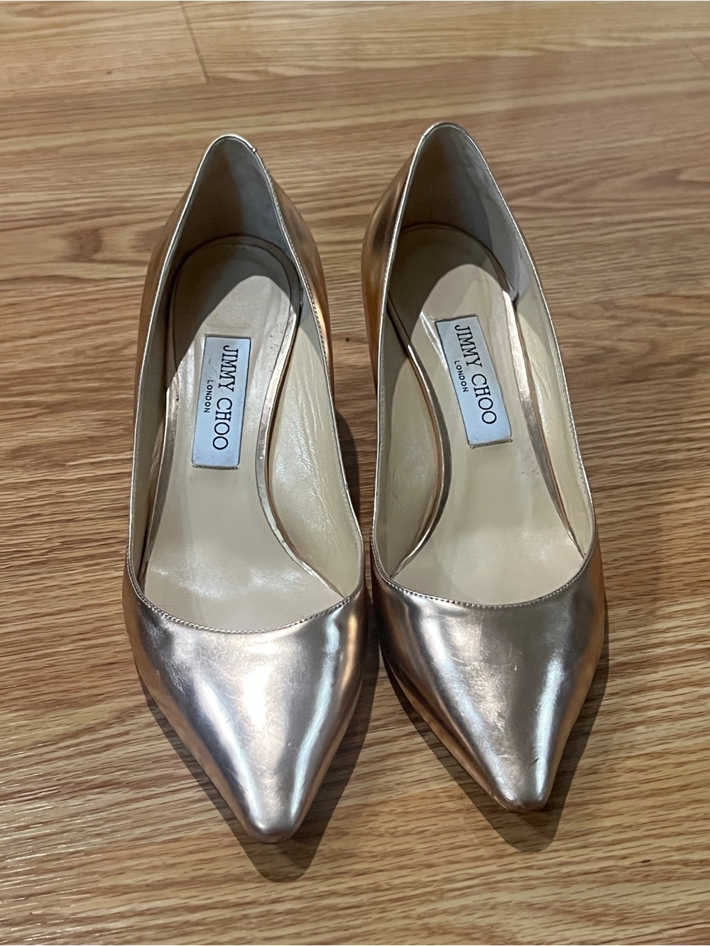 Jimmy Choo Gold Metallic Pointed Toe Pumps